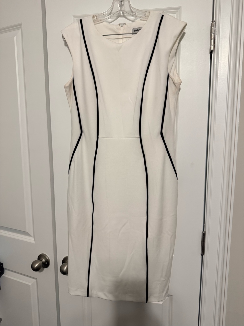 Shelby & Palmer White Sheath Dress with Black Piping